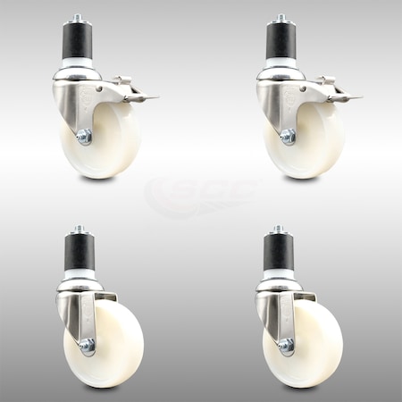 Service Caster 4 Inch 316SS Nylon Swivel 1-7/8 Inch Expanding Stem Caster Lock Brake SCC, 2PK SCC-SS316TTLEX20S414-NYS-2-S-2-178